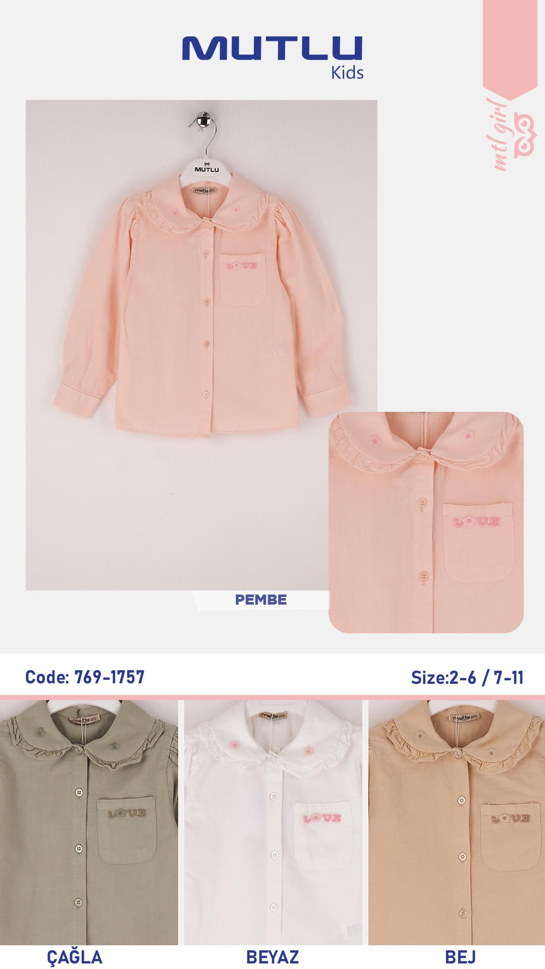 CEP NAKIŞLI KIZ KETEN GÖMLEK