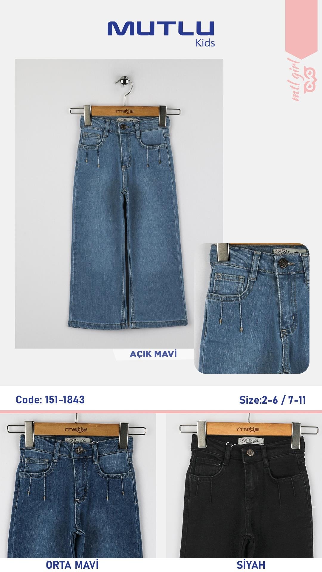 CEP PENSLİ KOT KIZ PANTOLON