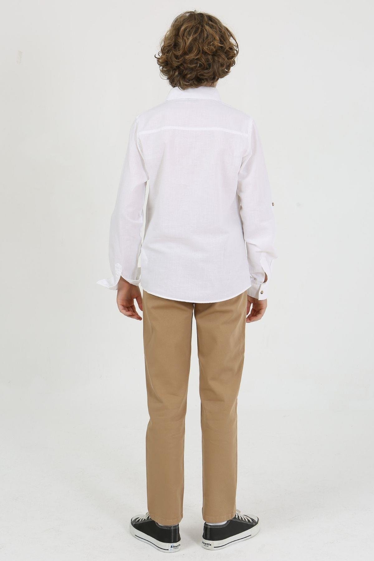 CEP ÜSTÜ PUNTEREZLİ ERKEK KETEN GÖMLEK