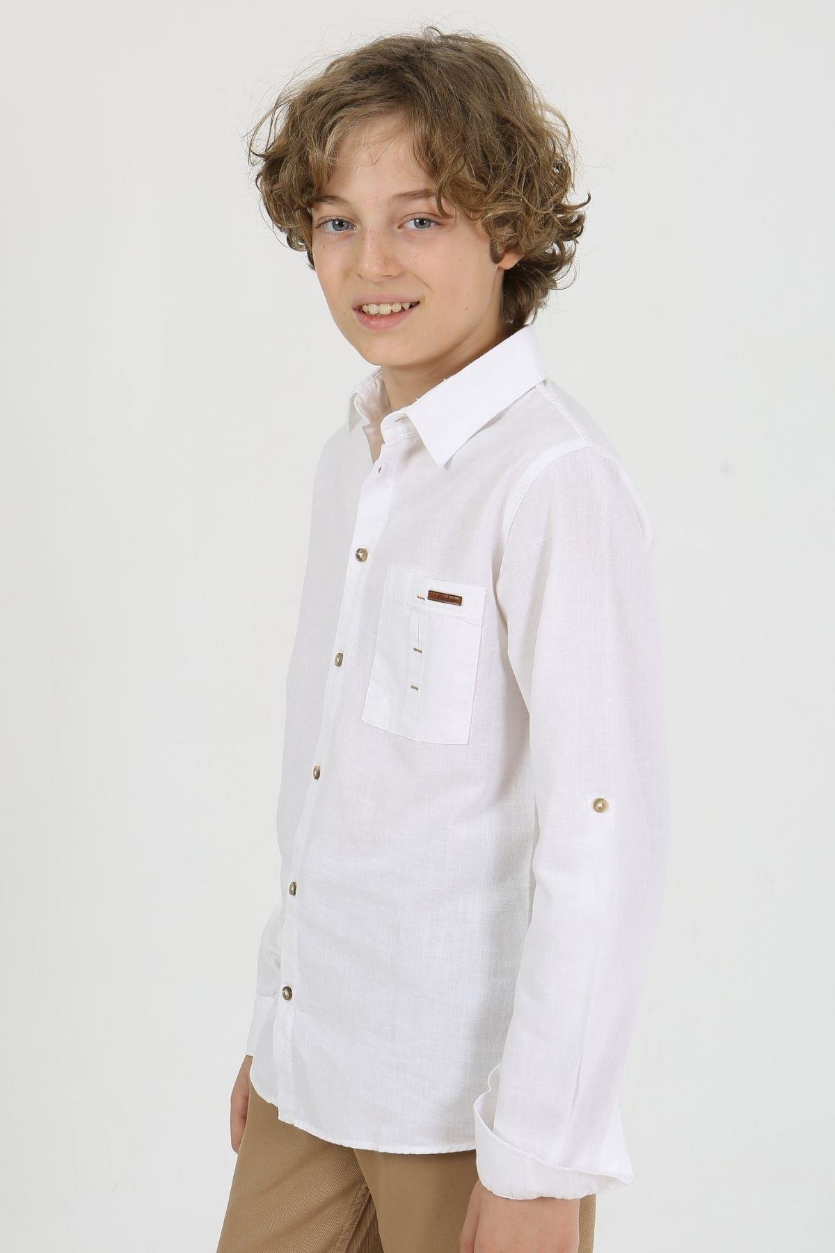 CEP ÜSTÜ PUNTEREZLİ ERKEK KETEN GÖMLEK