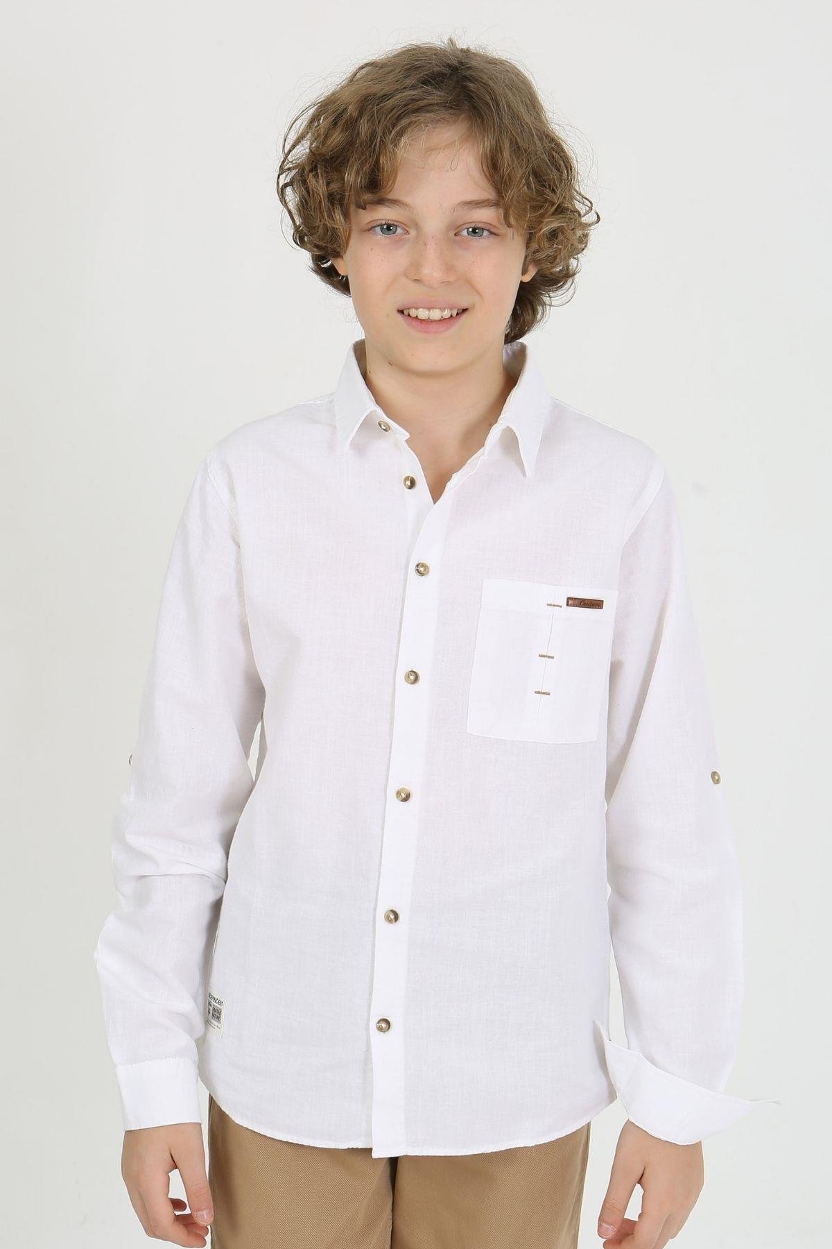 CEP ÜSTÜ PUNTEREZLİ ERKEK KETEN GÖMLEK