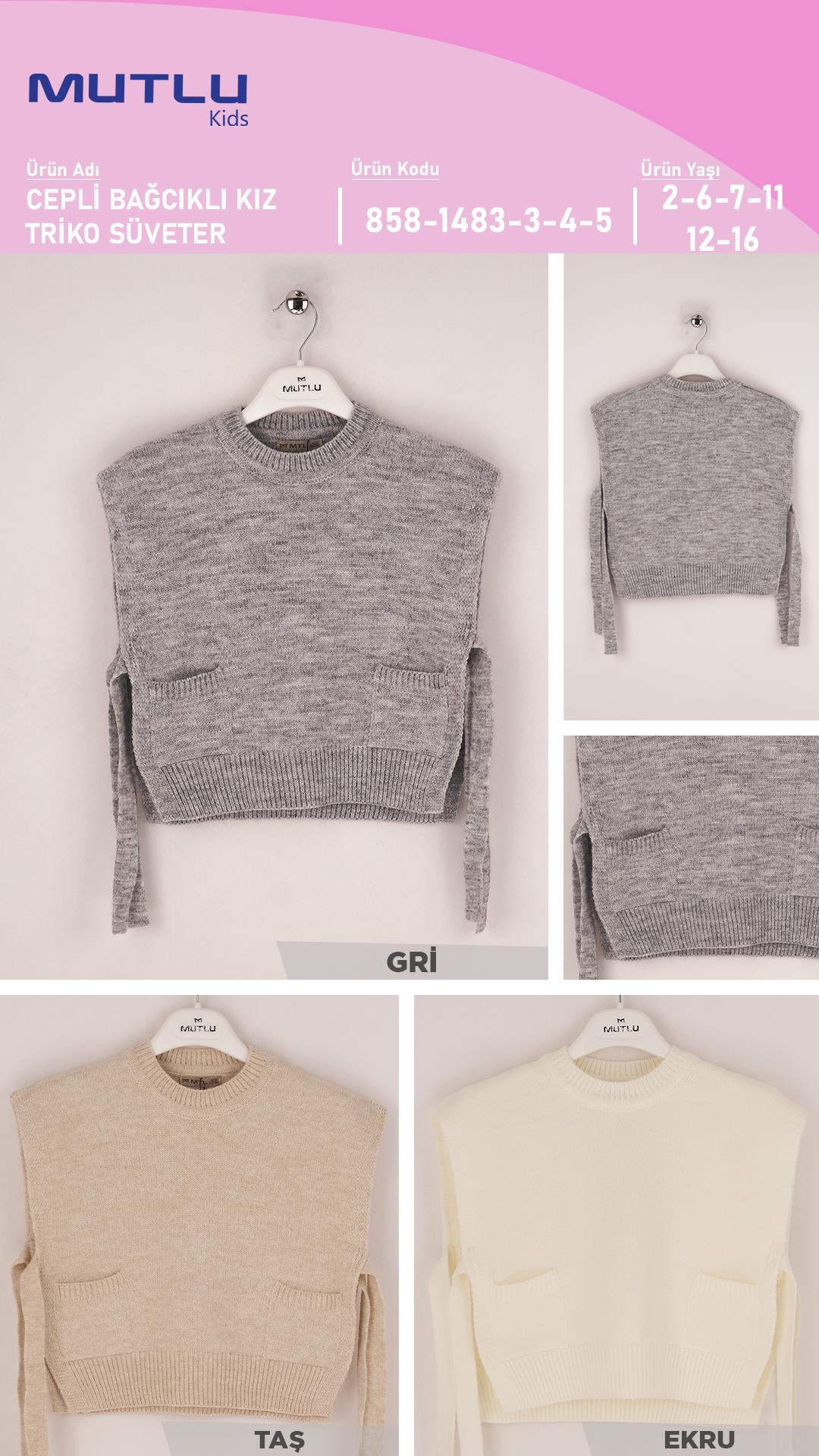 CEPLİ BAĞCIKLI KIZ TRİKO SÜVETER