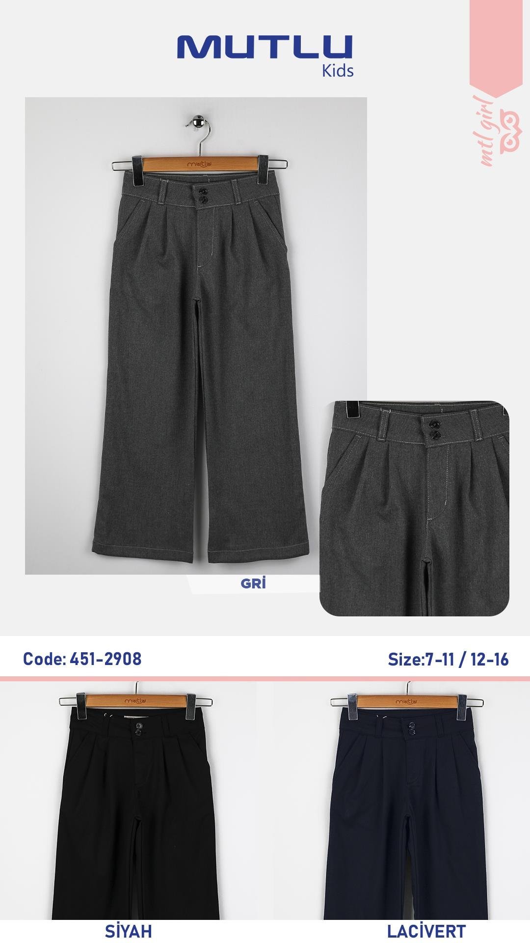 ÇİFT DÜĞMELİ KIZ OKUL PANTOLON