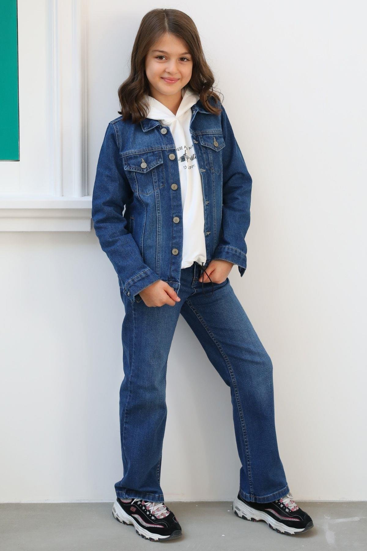 ÇİFT KEMERLİ KIZ KOT PANTOLON