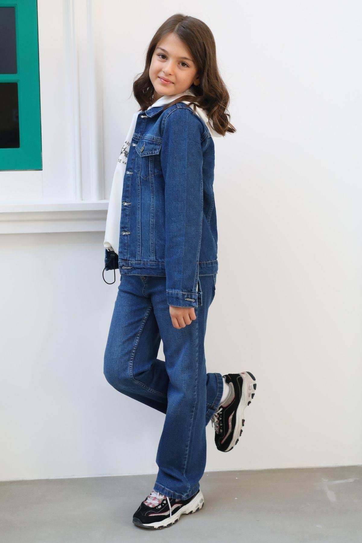 ÇİFT KEMERLİ KIZ KOT PANTOLON