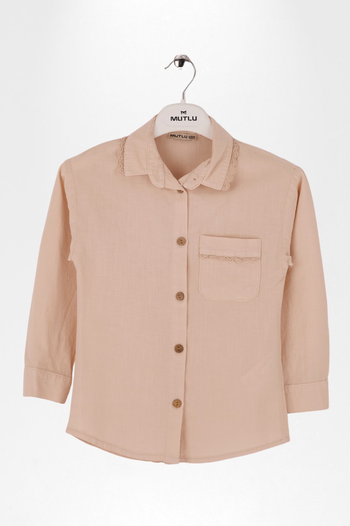 DANTEL DETAYLI KIZ KETEN GÖMLEK