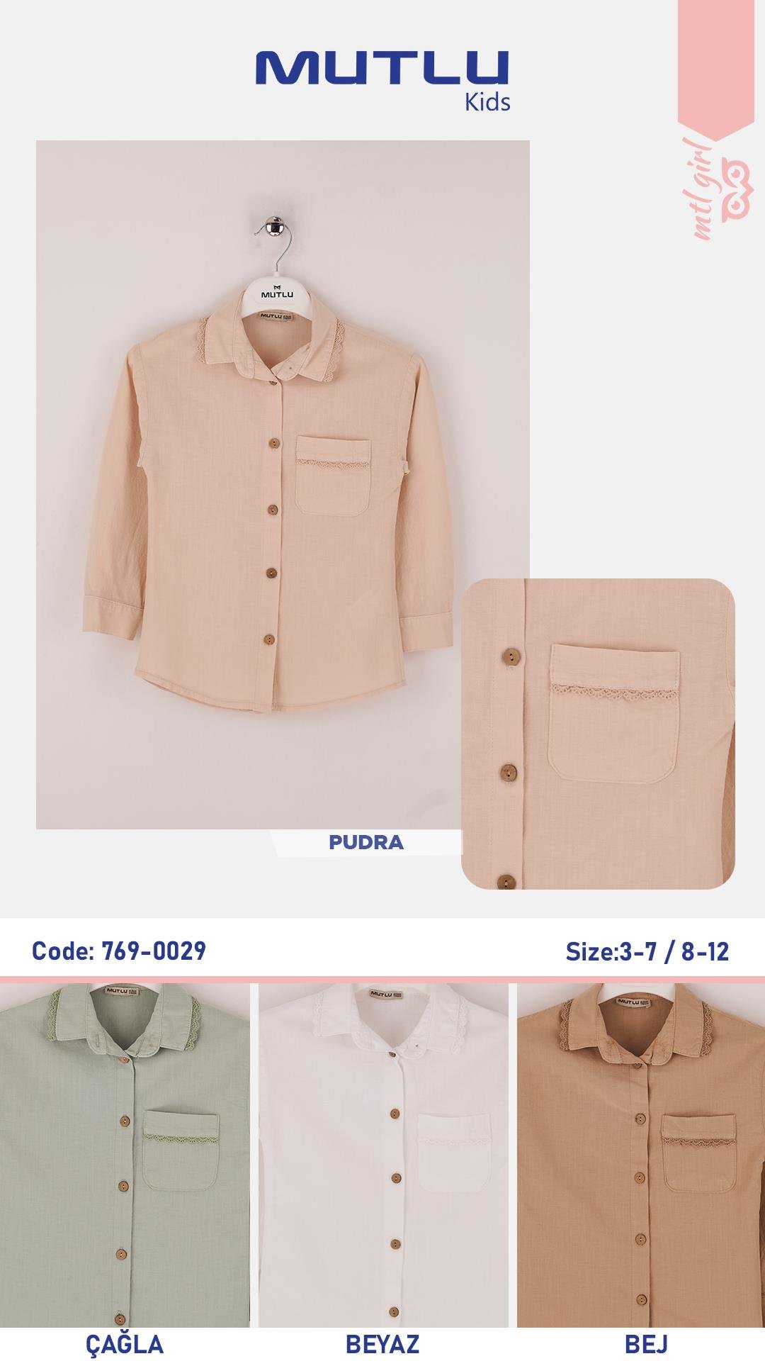 DANTEL DETAYLI KIZ KETEN GÖMLEK