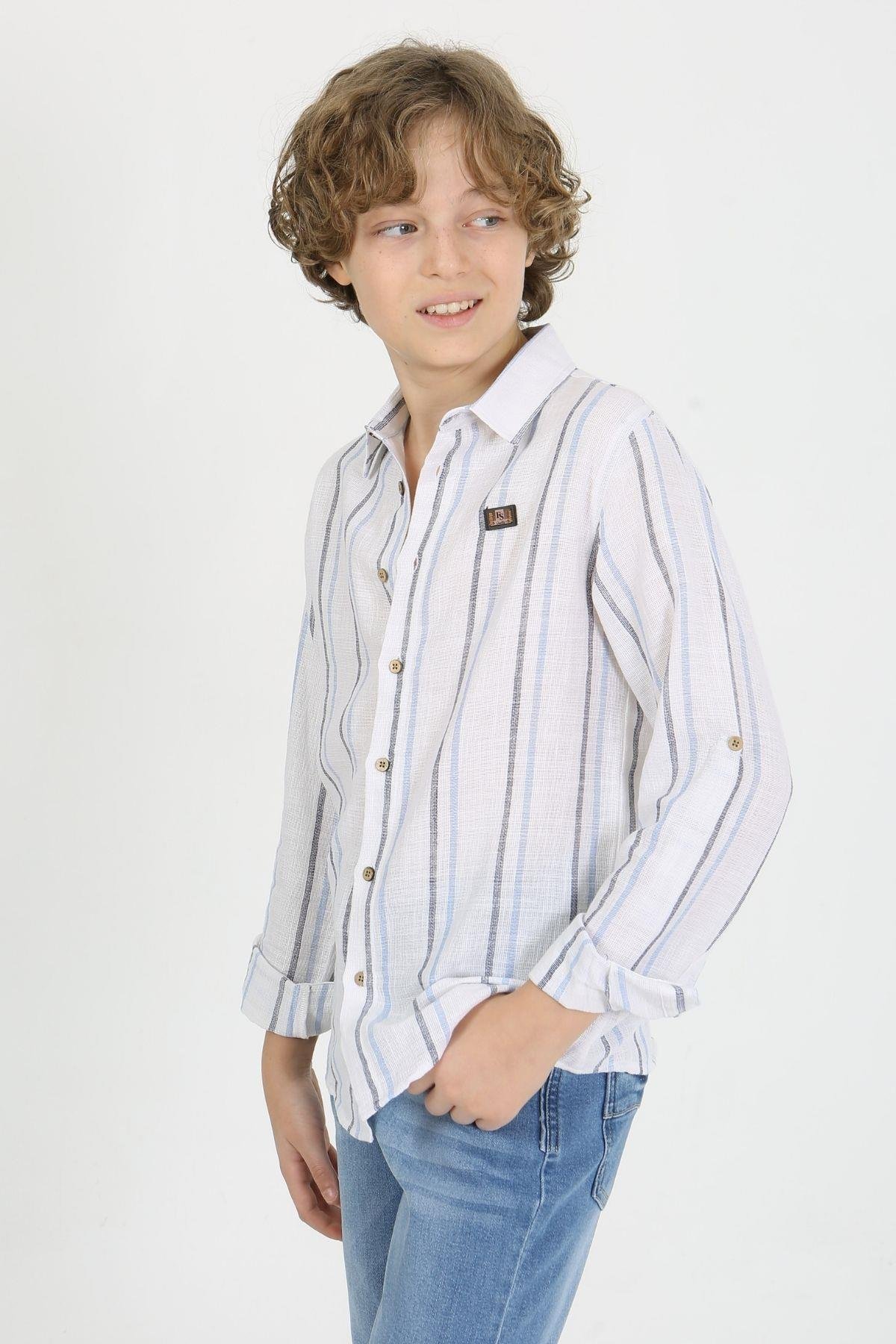 DERİ AKSESUAR DETAYLI ÇİZGİLİ ERKEK GÖMLEK