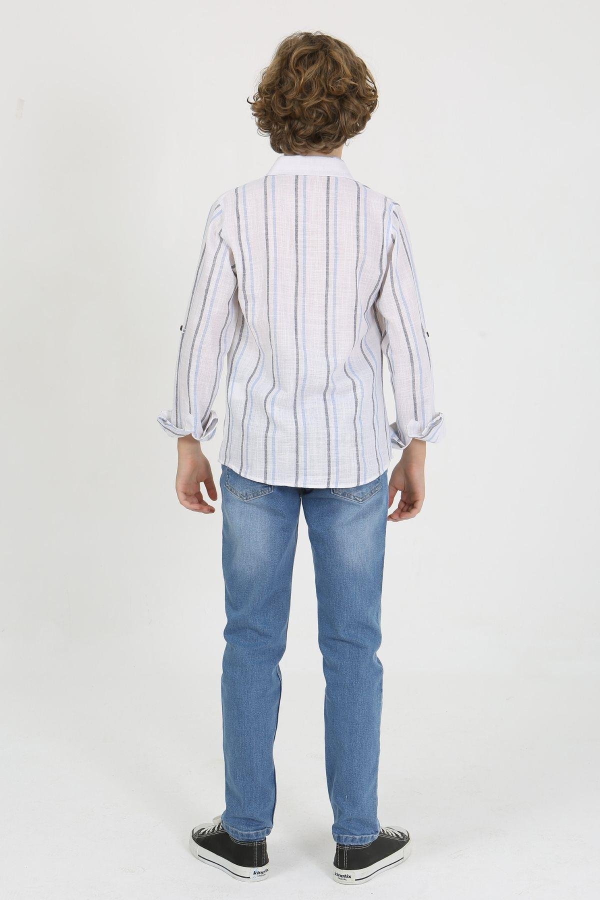 DERİ AKSESUAR DETAYLI ÇİZGİLİ ERKEK GÖMLEK