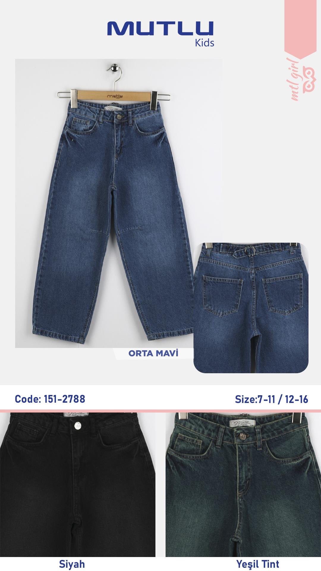 DİZ PENSLİ KIZ KOT PANTOLON