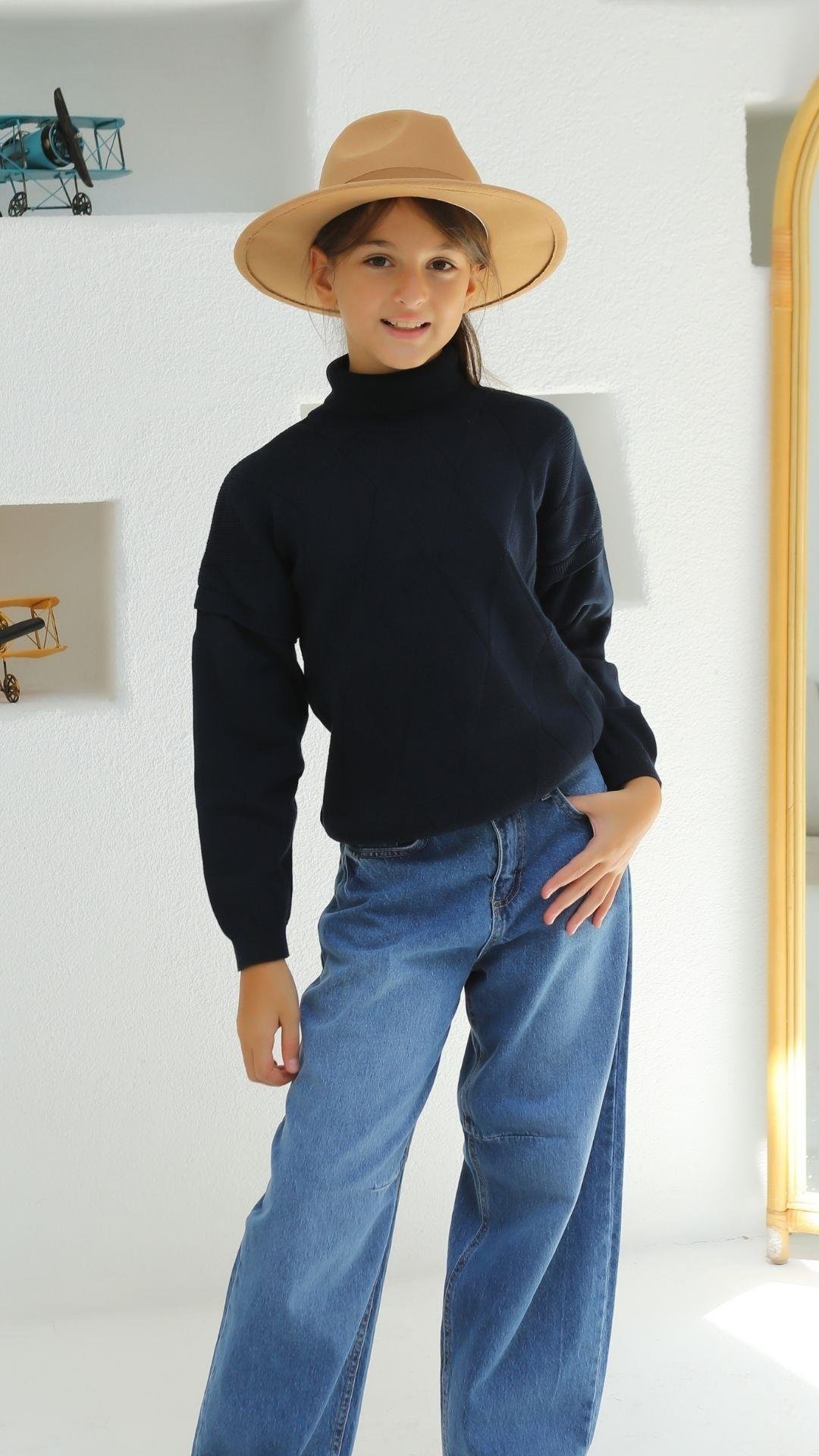 DİZ PENSLİ KIZ KOT PANTOLON