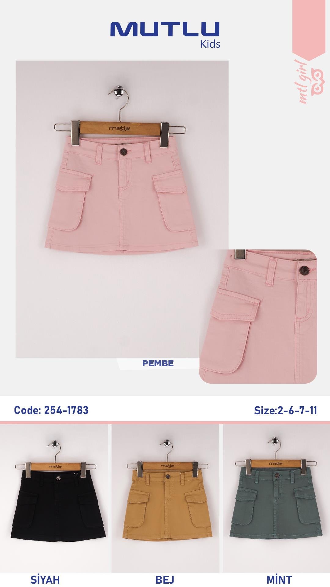 KARGO CEPLİ KIZ GABARDİN ETEK