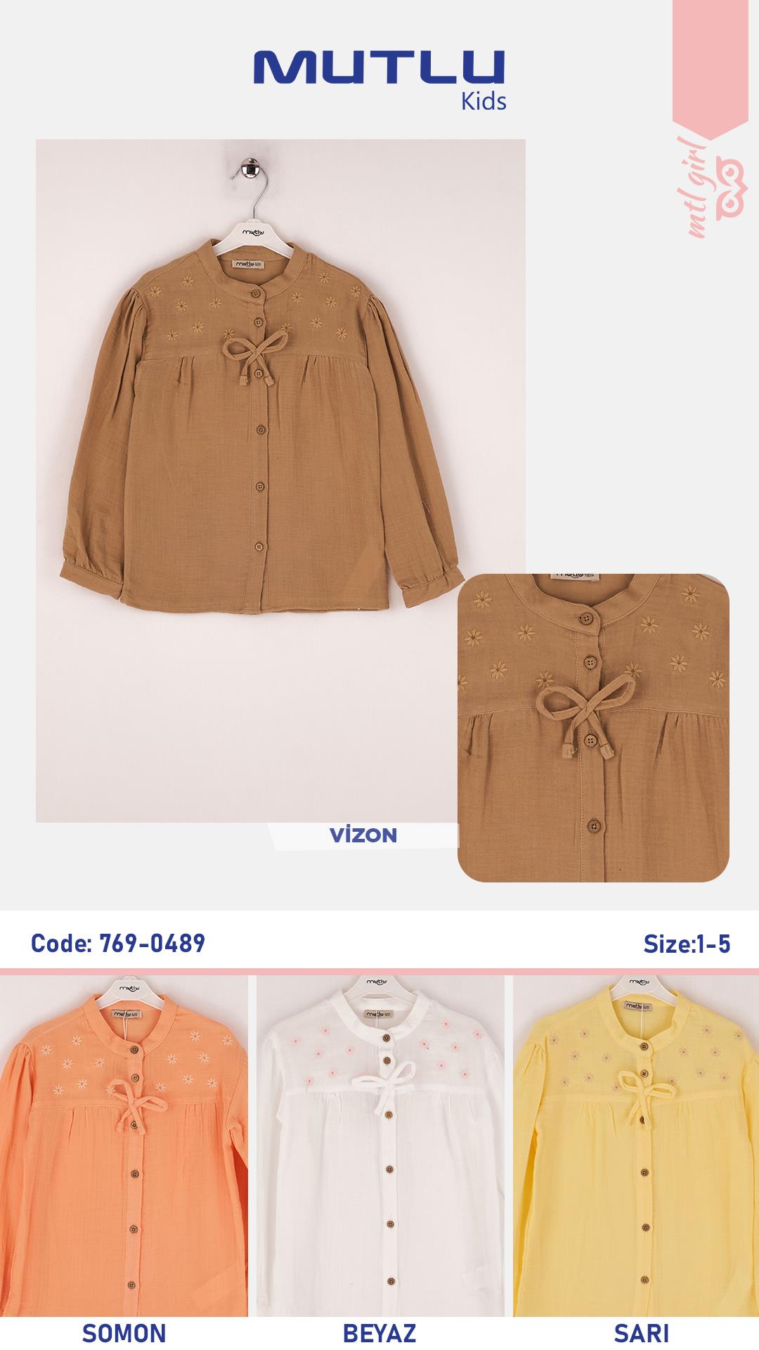 NAKIŞLI HAKİM YAKA KIZ MÜSLİN GÖMLEK