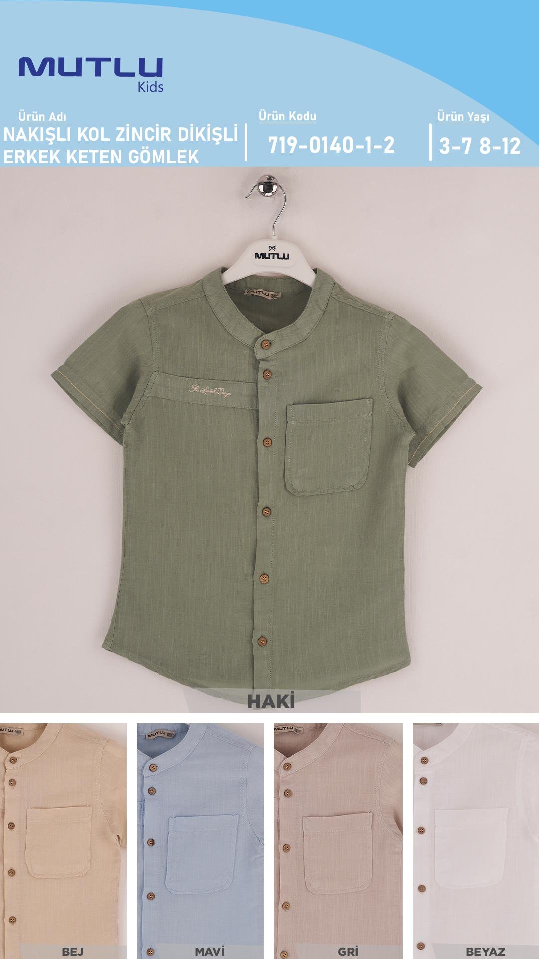 NAKIŞLI KOL ZİNCİR DİKİŞLİ ERKEK KETEN GÖMLEK