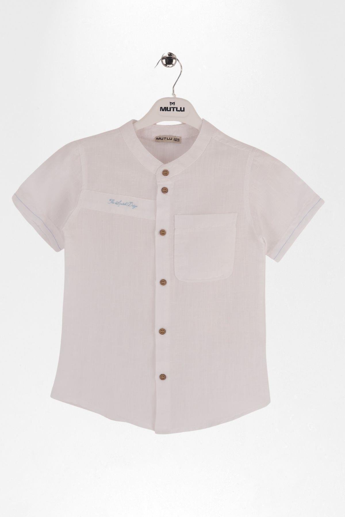 NAKIŞLI KOL ZİNCİR DİKİŞLİ ERKEK KETEN GÖMLEK