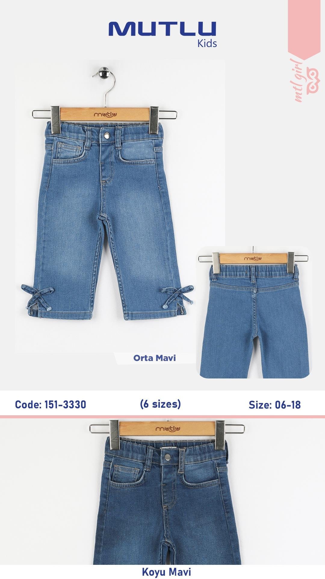 PAÇA FİYONKLU KIZ DENİM PANTOLON