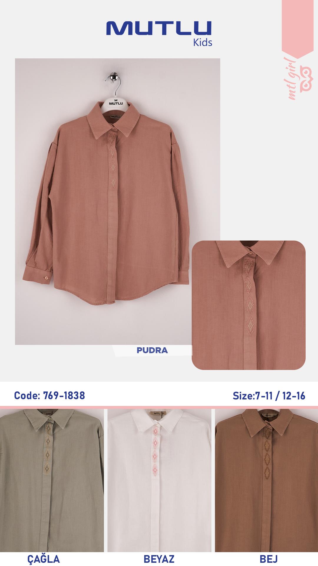 PAT NAKIŞLI KIZ KETEN GÖMLEK