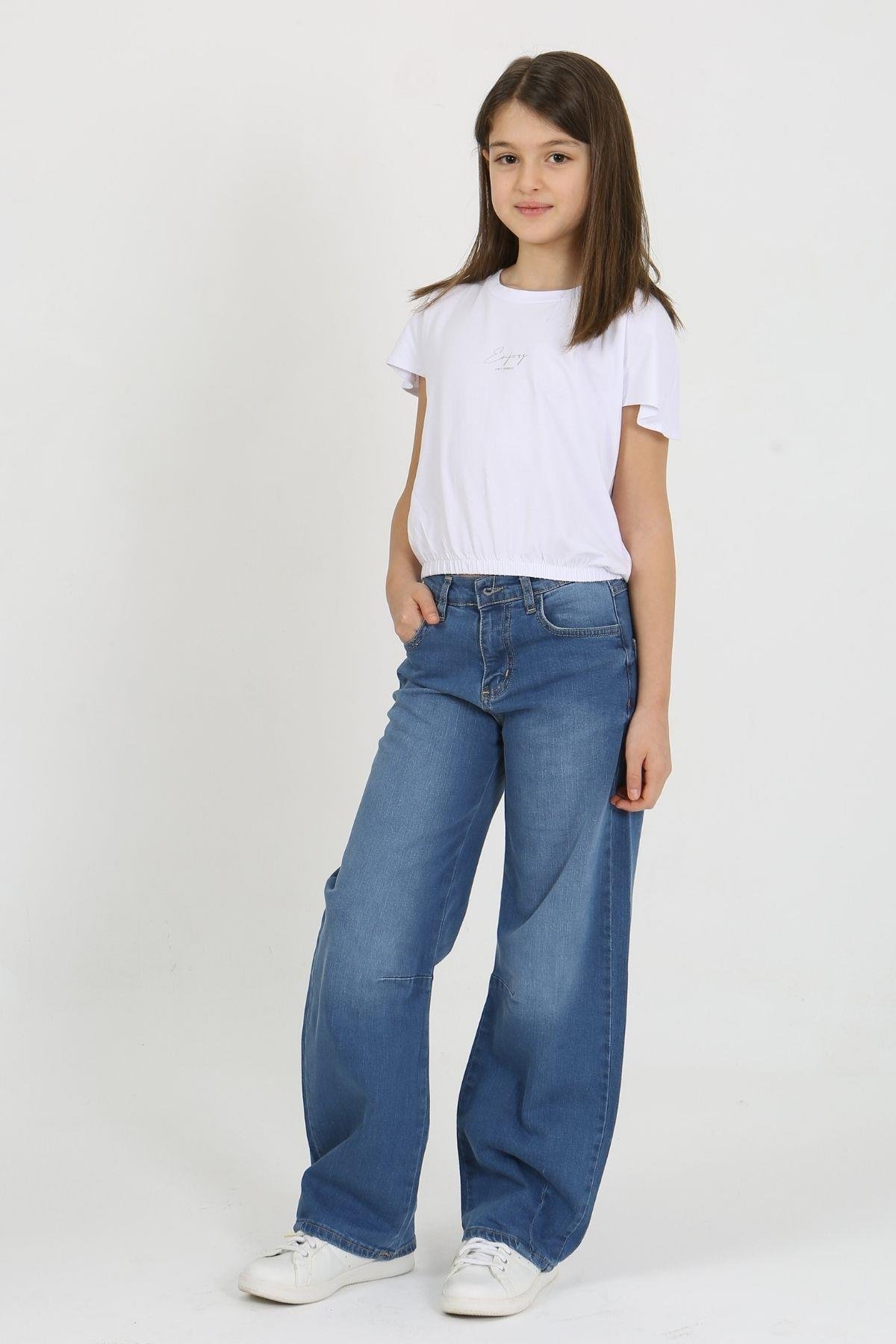 PENS DETAYLI KIZ KOT PANTOLON