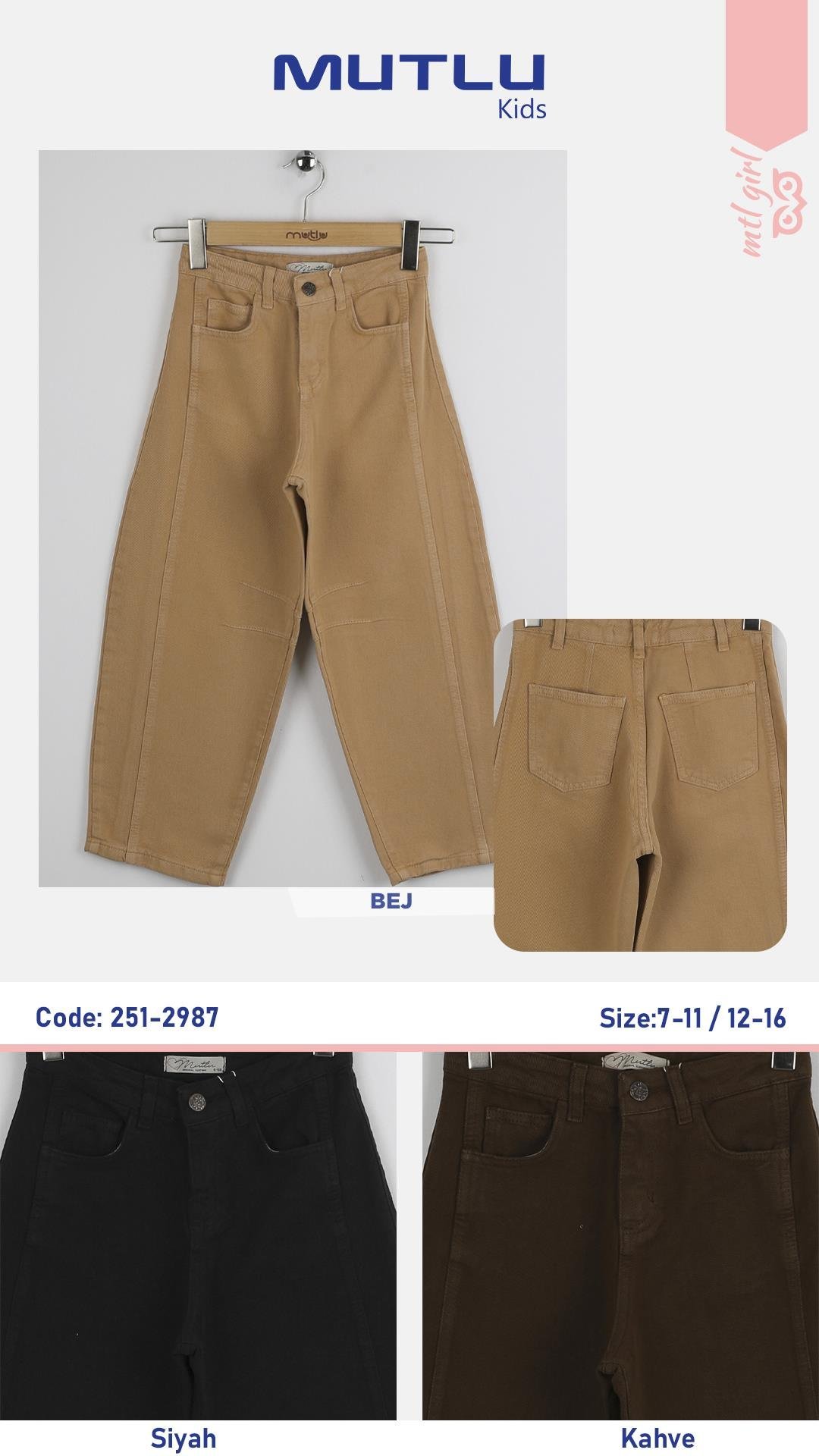 PENSLİ KIZ GABARDİN BAGGY PANTOLON