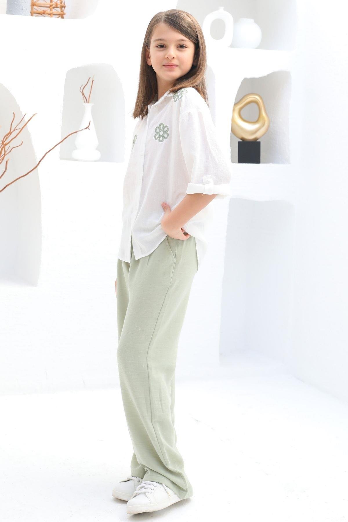 PİLELİ BOL PAÇA KIZ PANTOLON