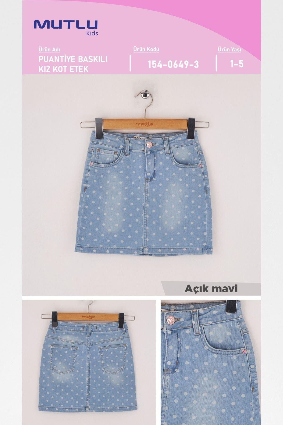 PUANTİYE BASKILI KIZ KOT ETEK