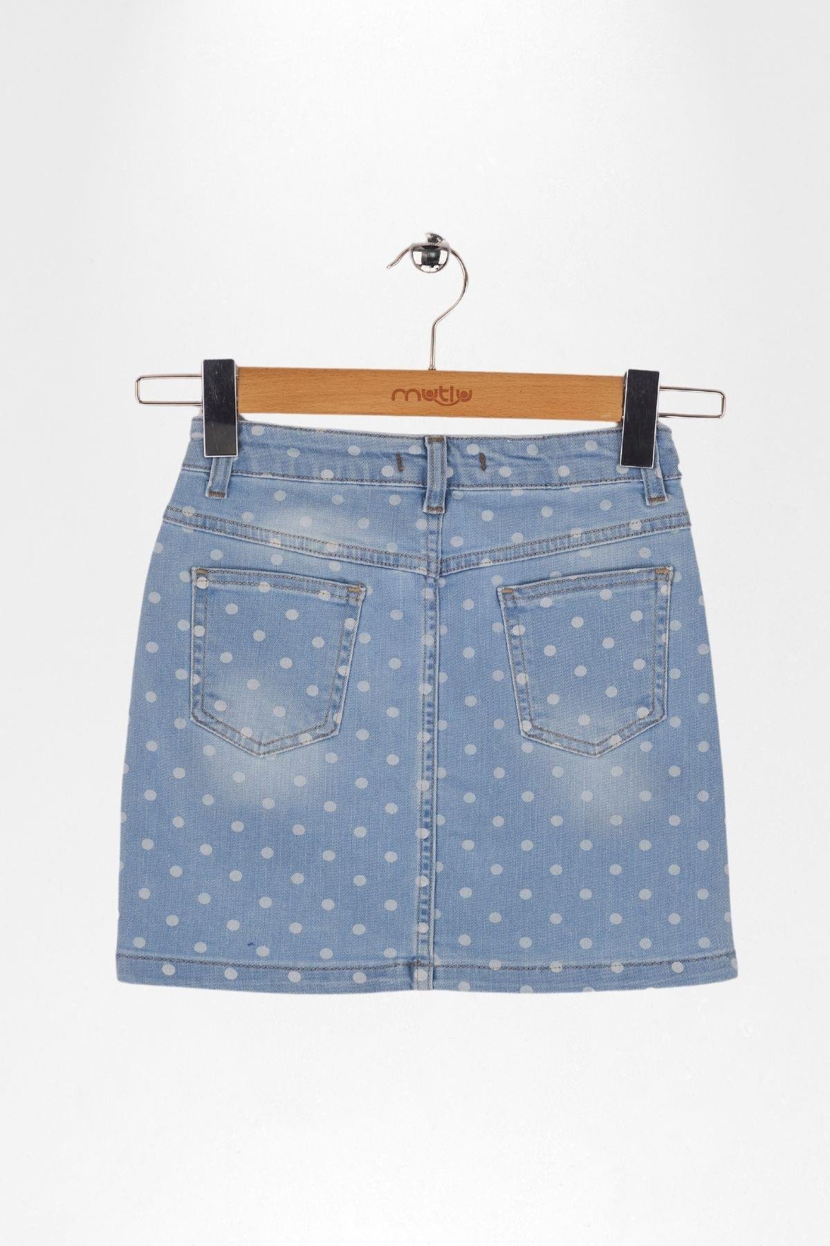 PUANTİYE BASKILI KIZ KOT ETEK