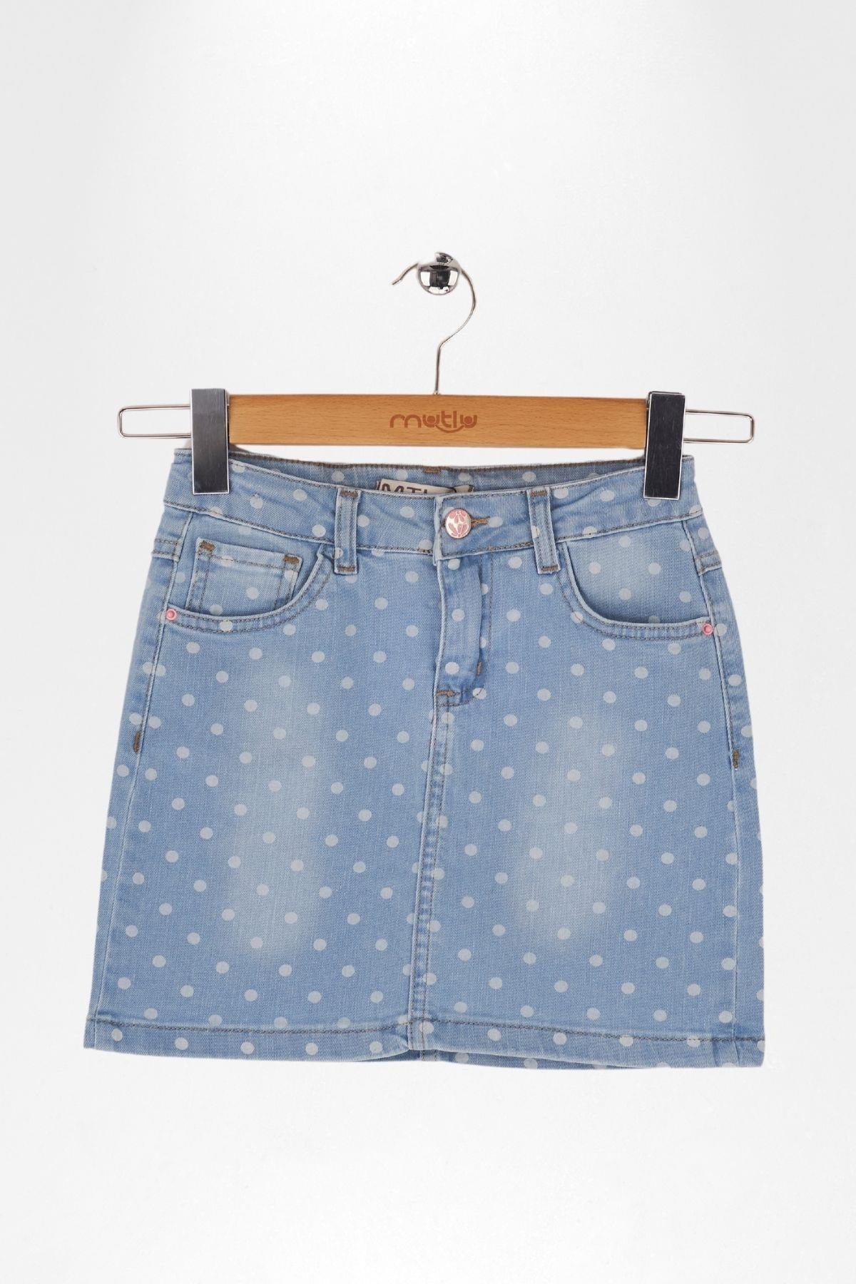 PUANTİYE BASKILI KIZ KOT ETEK