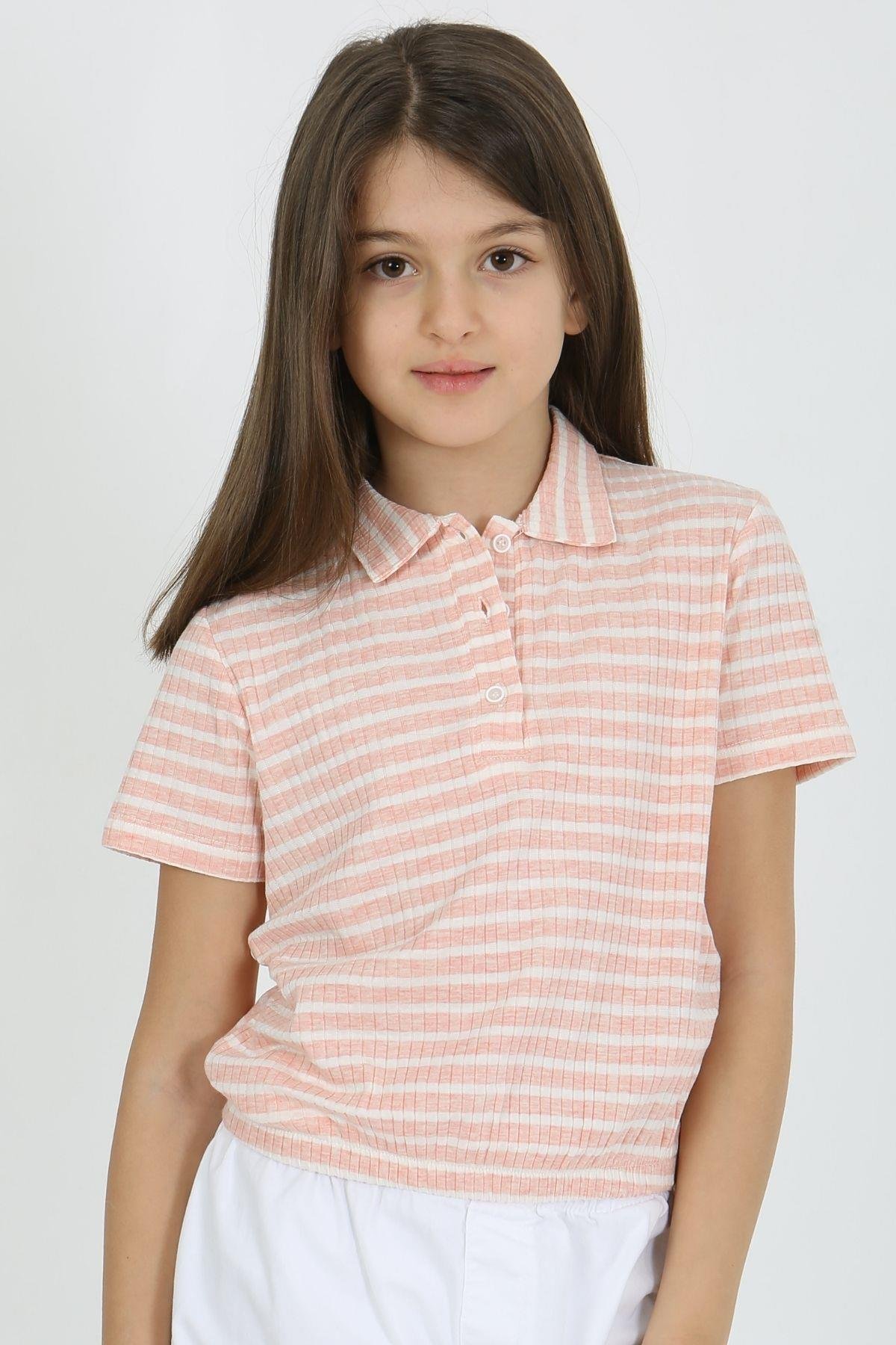 YAKALI ÇİZGİLİ KIZ TSHIRT