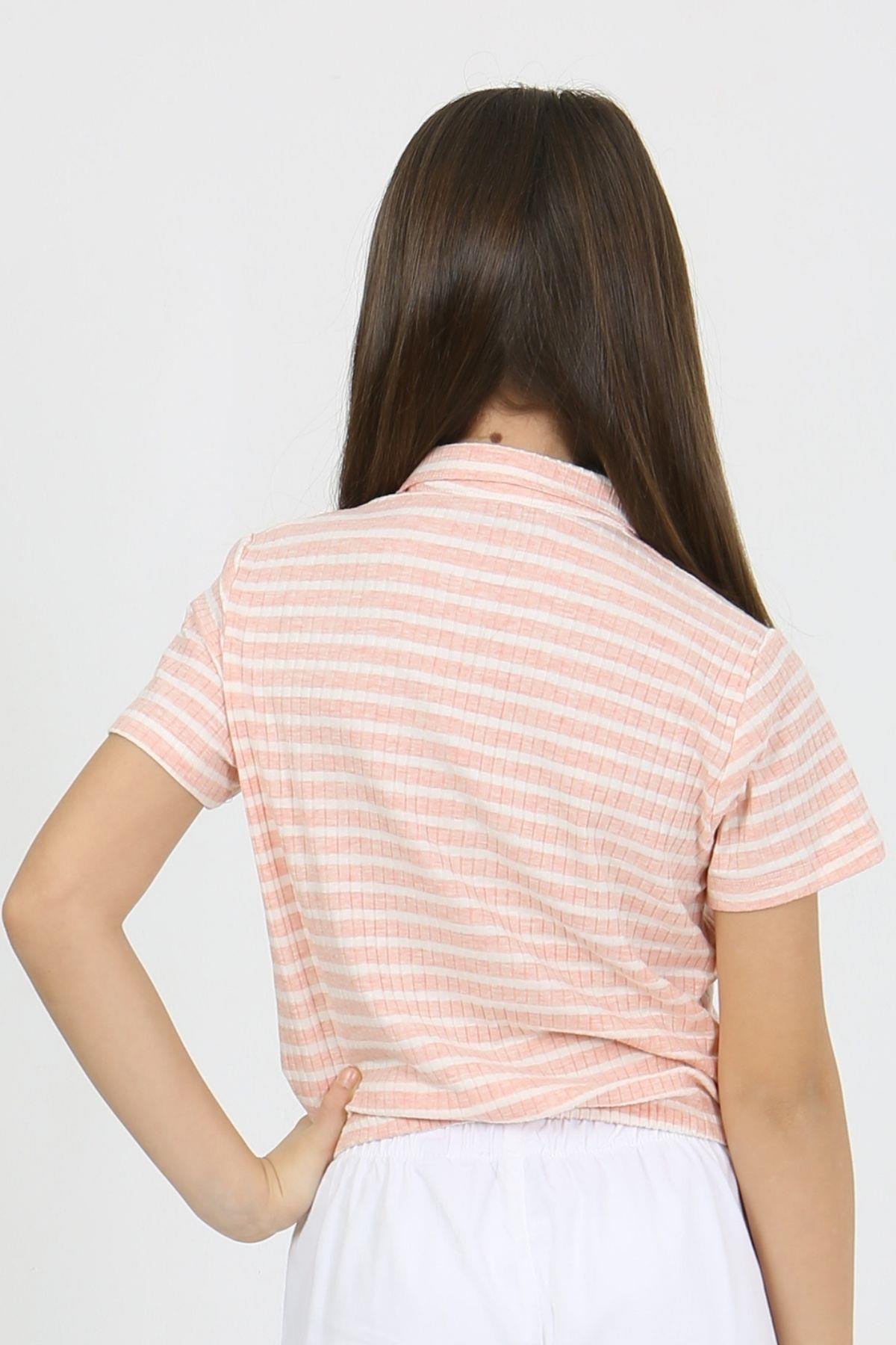 YAKALI ÇİZGİLİ KIZ TSHIRT