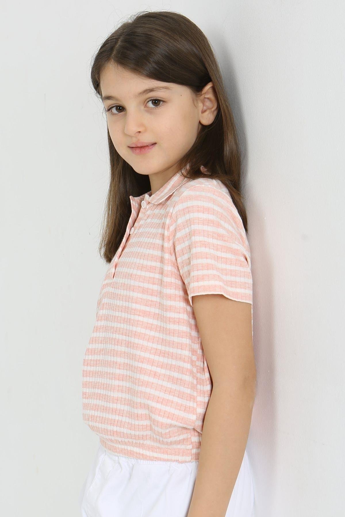 YAKALI ÇİZGİLİ KIZ TSHIRT