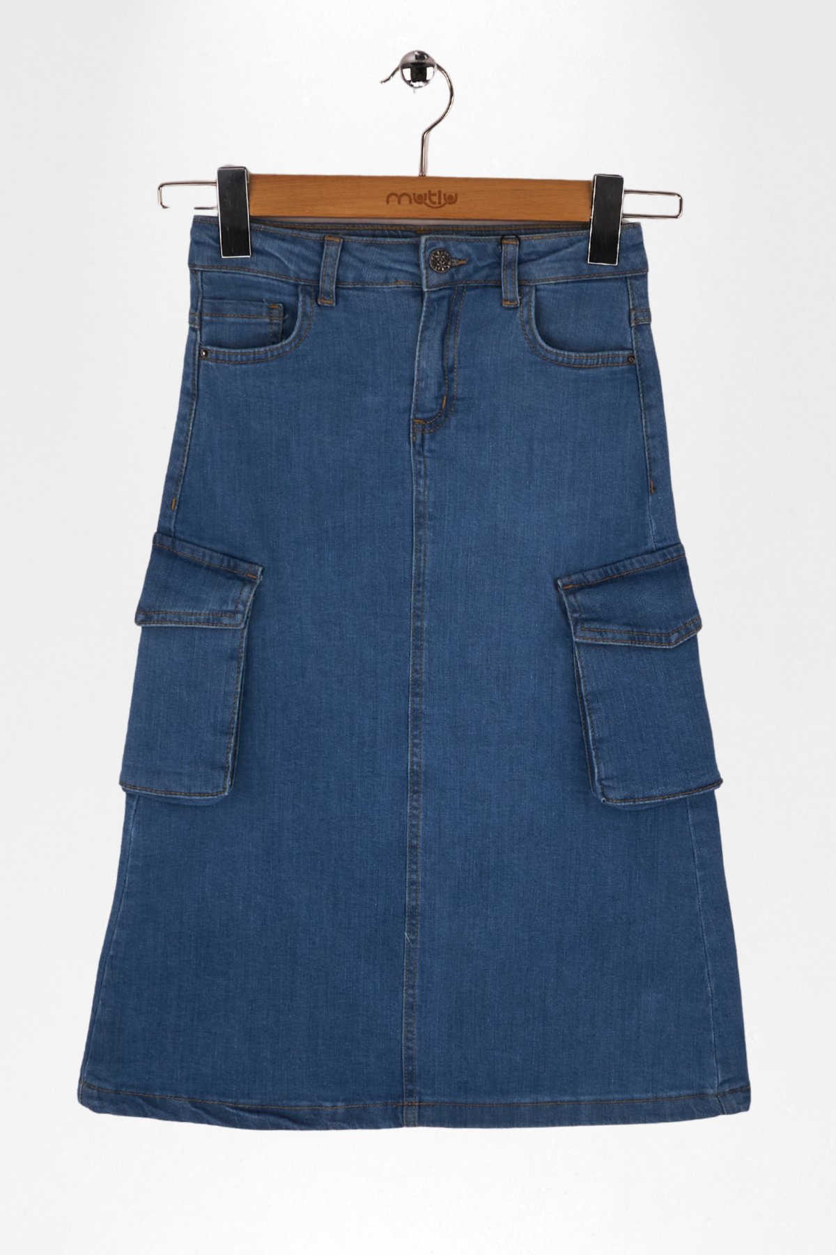 YAN KARGO CEPLİ UZUN BOY KOT ETEK