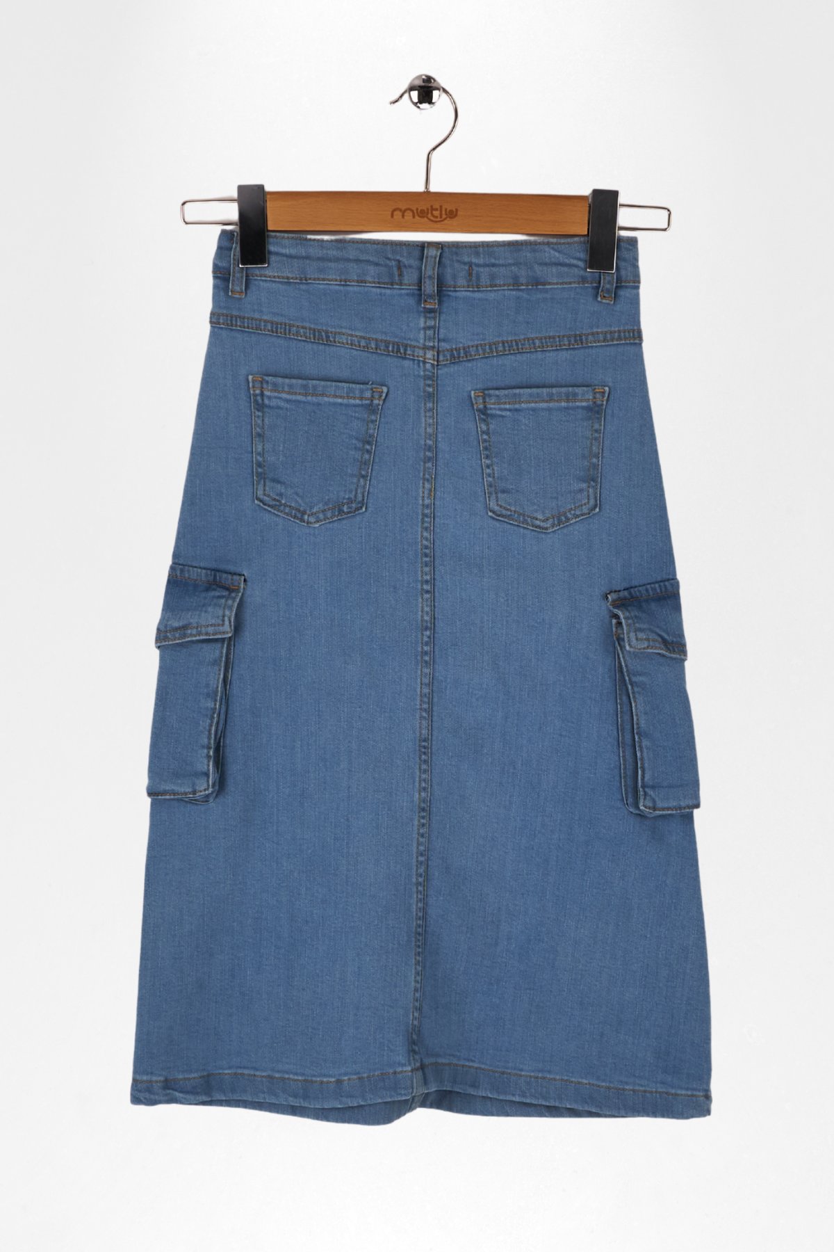 YAN KARGO CEPLİ UZUN BOY KOT ETEK