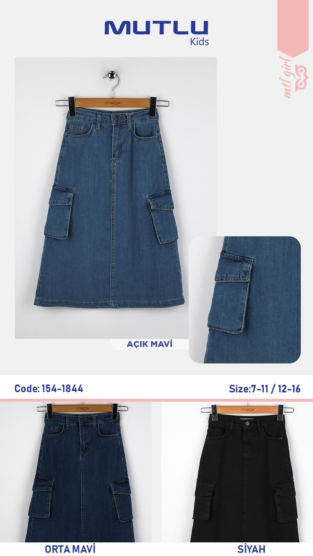 YAN KARGO CEPLİ UZUN BOY KOT ETEK