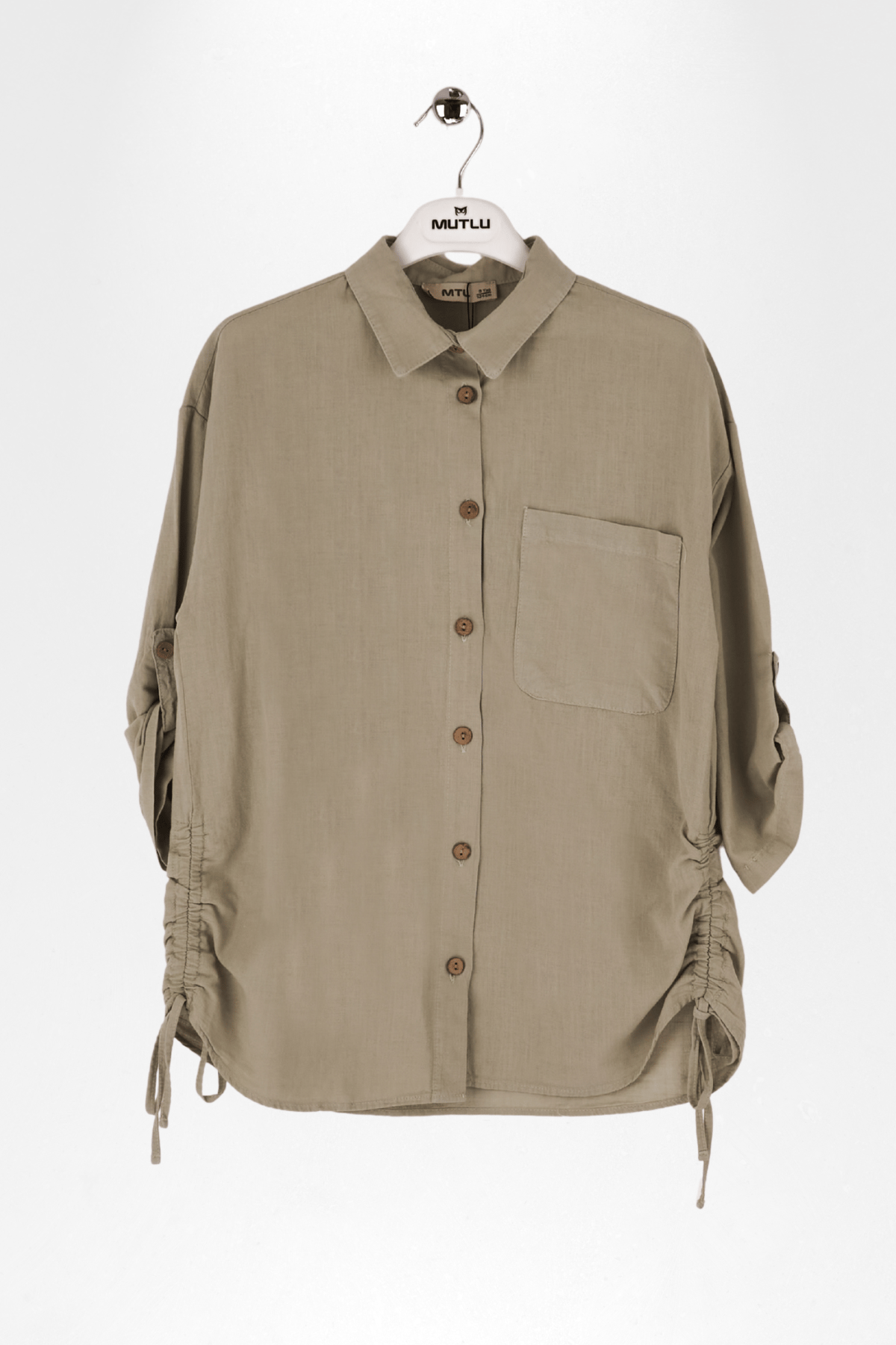 YANLARI BÜZMELİ KIZ KETEN GÖMLEK