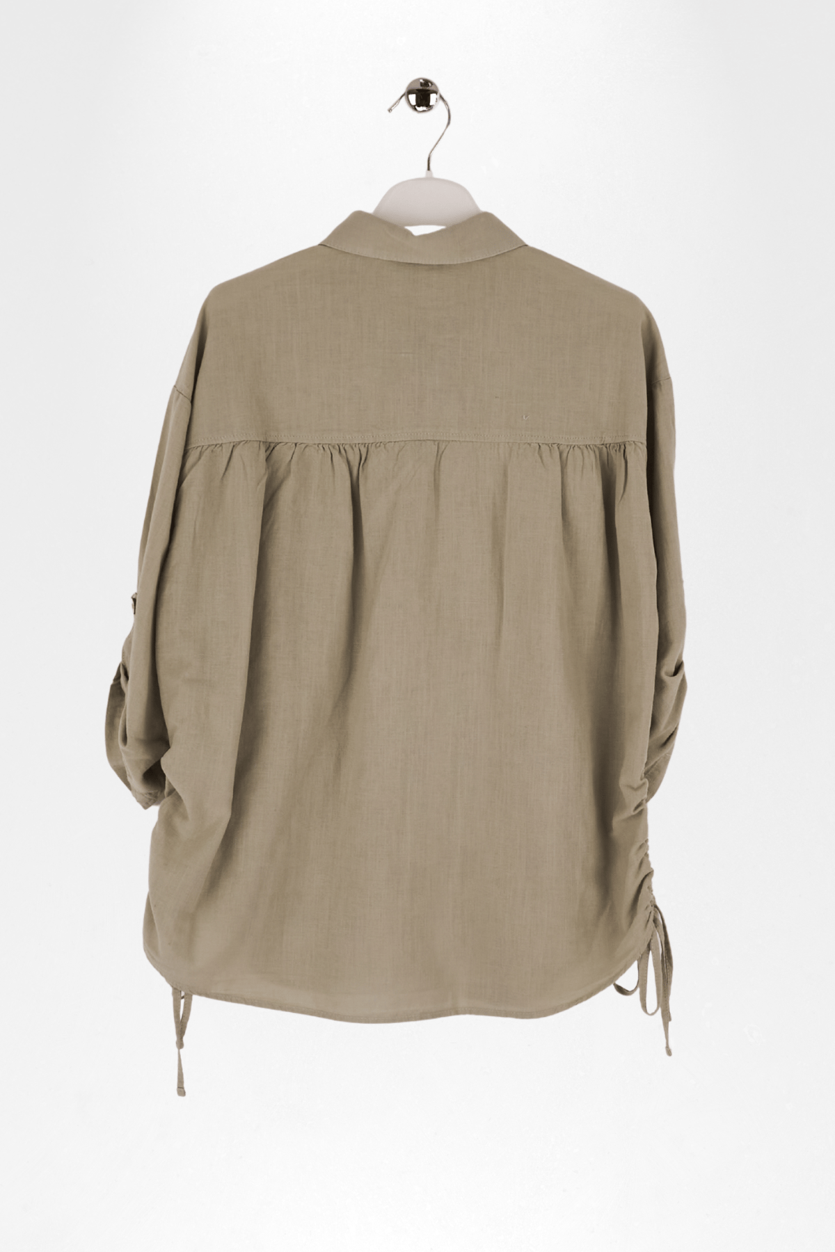 YANLARI BÜZMELİ KIZ KETEN GÖMLEK