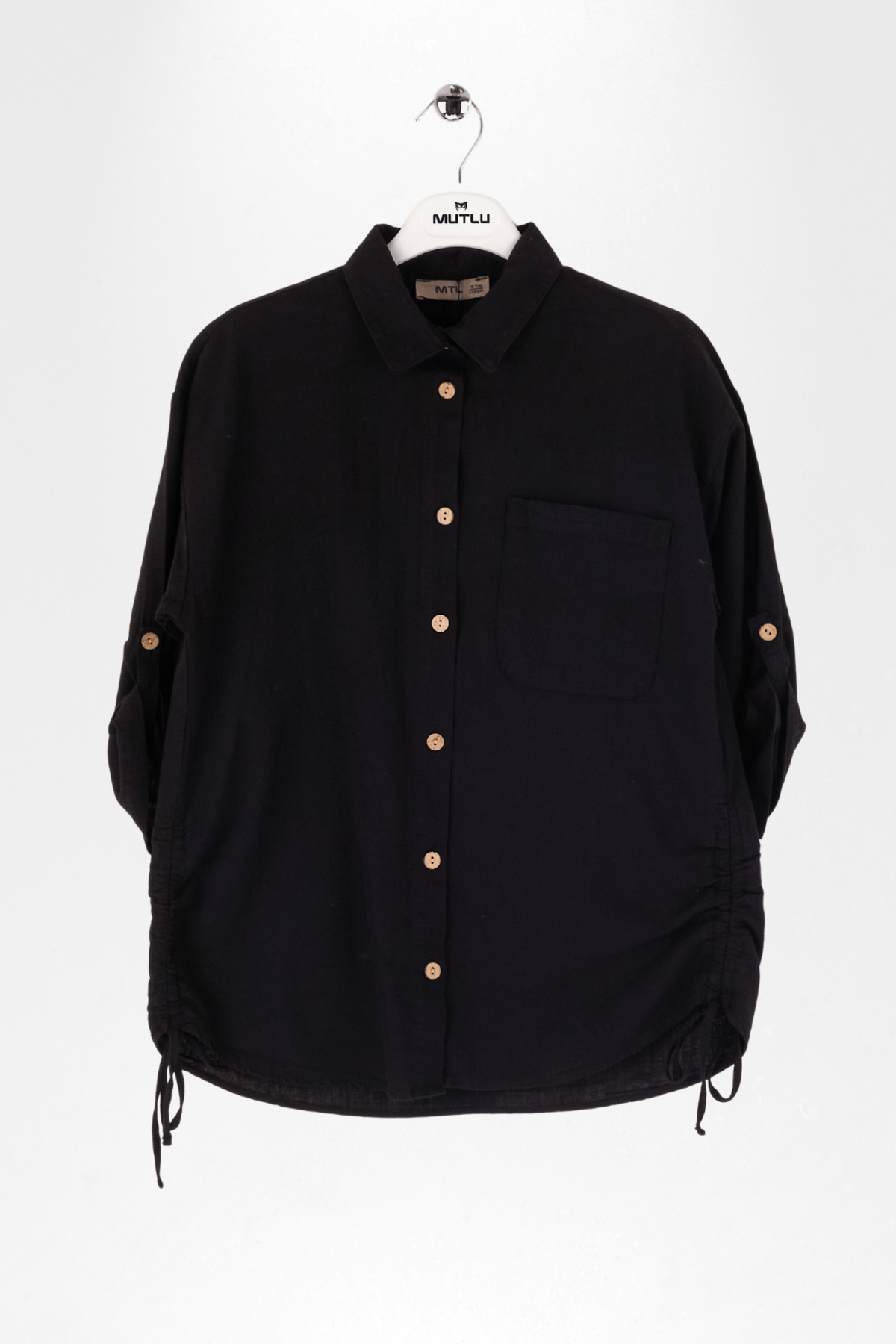 YANLARI BÜZMELİ KIZ KETEN GÖMLEK