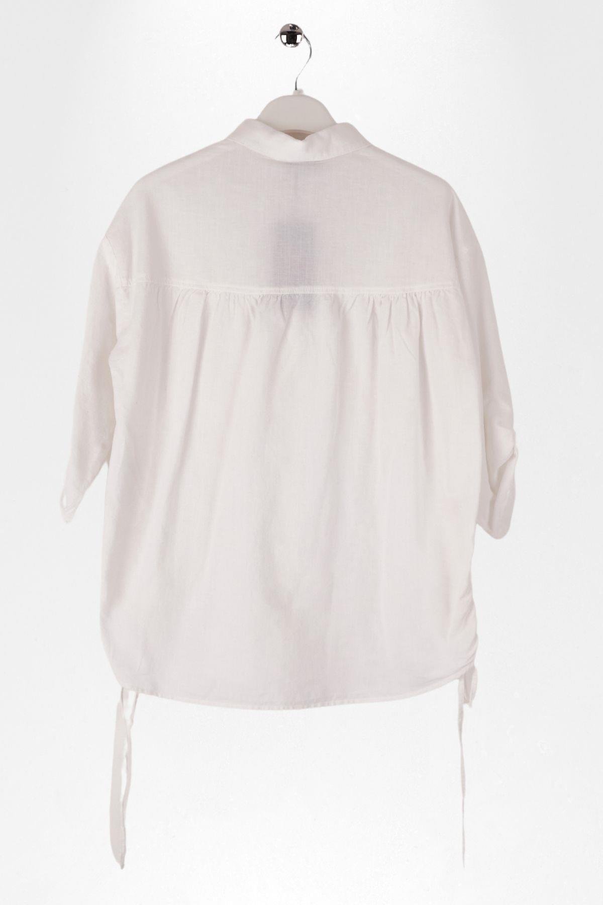 YANLARI BÜZMELİ KIZ KETEN GÖMLEK