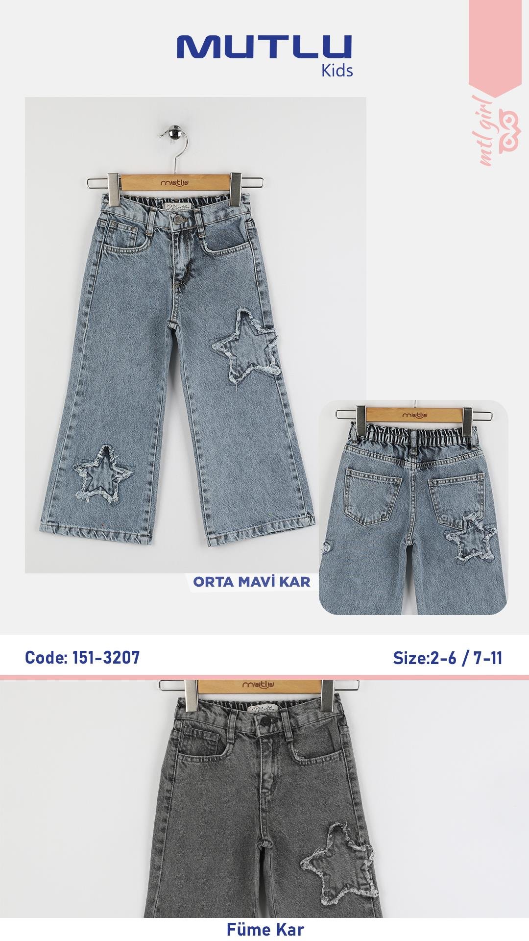 YILDIZ APLİKE KIZ KOT PANTOLON