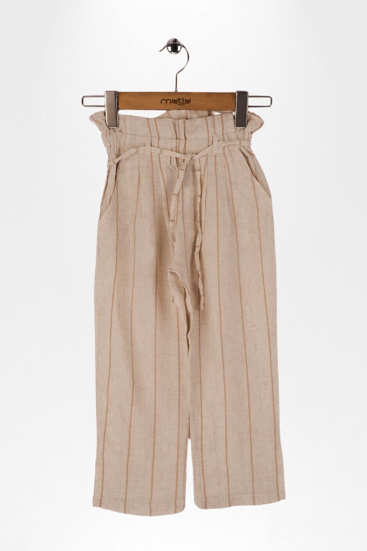 ZİNCİR ÇİZGİLİ KETEN KIZ PANTOLON