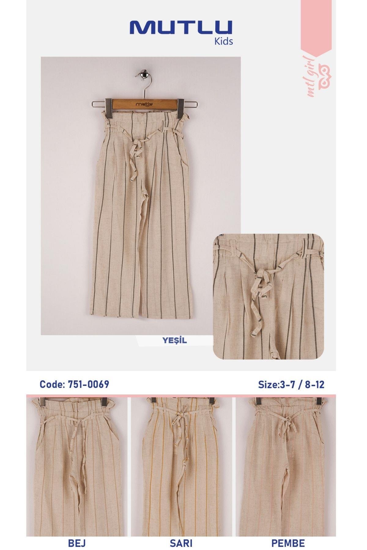 ZİNCİR ÇİZGİLİ KETEN KIZ PANTOLON