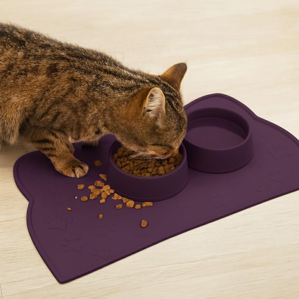 %100 Silikon Kaymaz Kedi Mama Matı (42x28 cm)