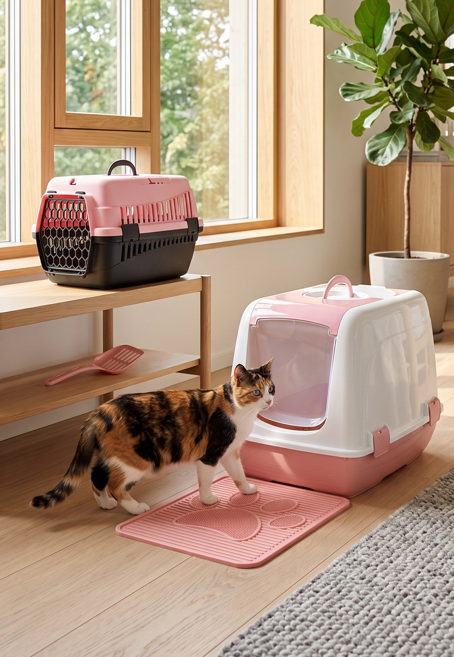 Elekli Kapalı Kedi Tuvaleti Başlangıç Seti - Taşıma Çantası, Paspas  (Kürek ve Mama Kapı Hediyeli)