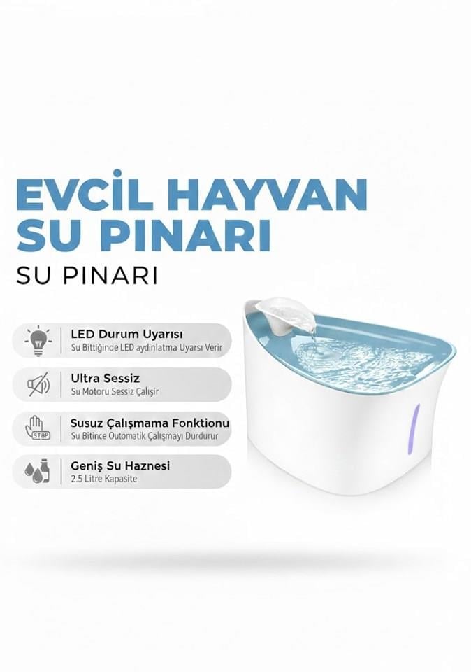 Kedi Köpek Için Ultra Sessiz Otomatik Su Pınarı 2,5 LT