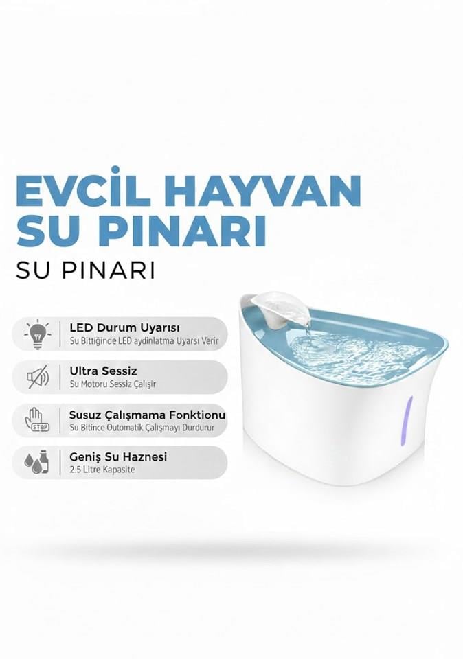 Kedi Köpek Için Ultra Sessiz Otomatik Su Pınarı 2,5 LT