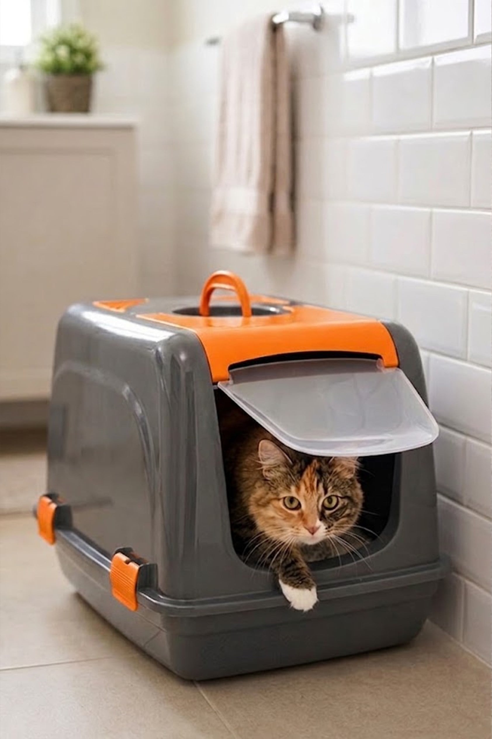 Kolay Temizlenebilir Elekli Kapalı Kedi Tuvaleti Antrasit