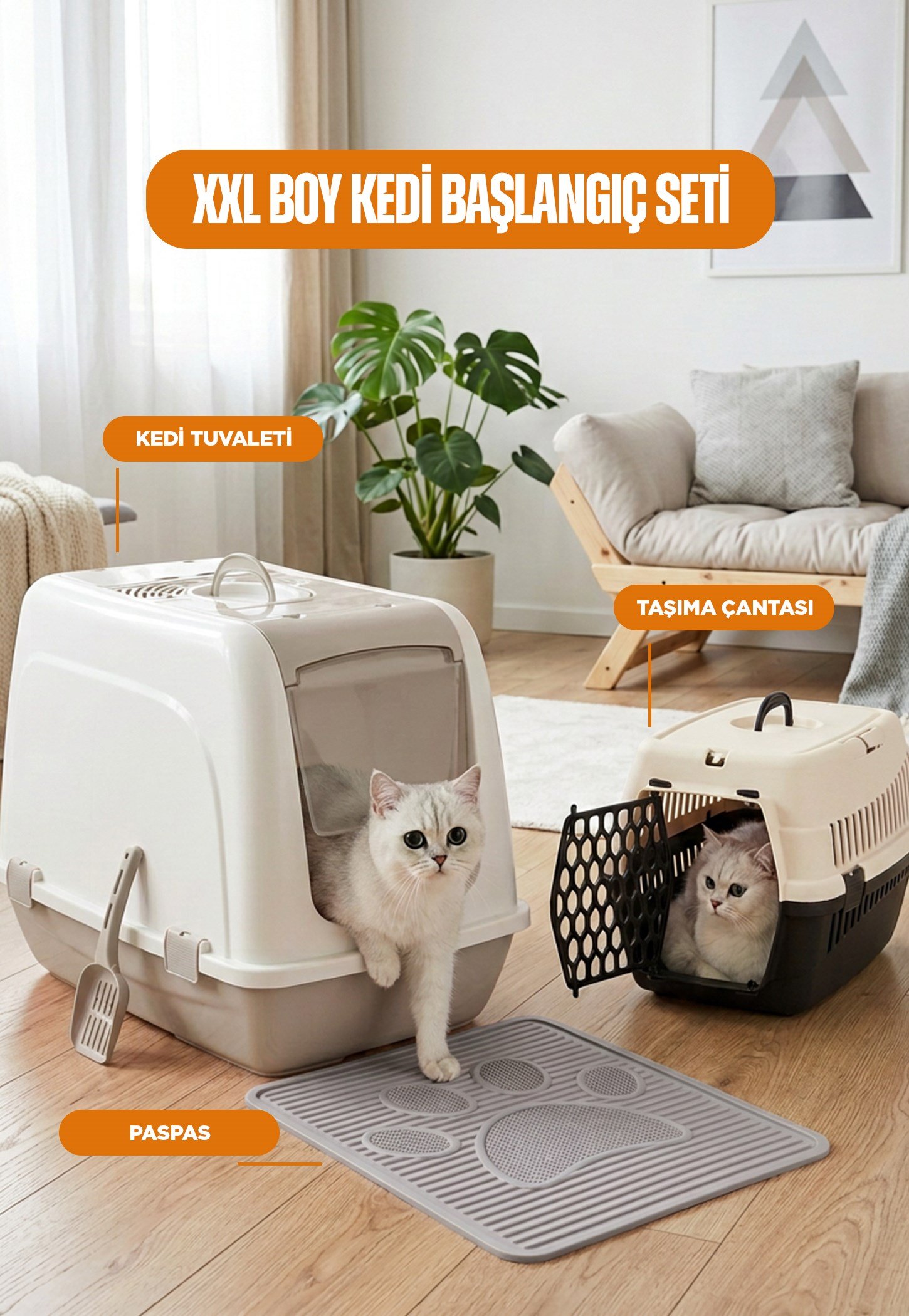 XXL Kedi Başlangıç Seti  (Kedi Tuvaleti+Paspas+Taşıma Çantası)