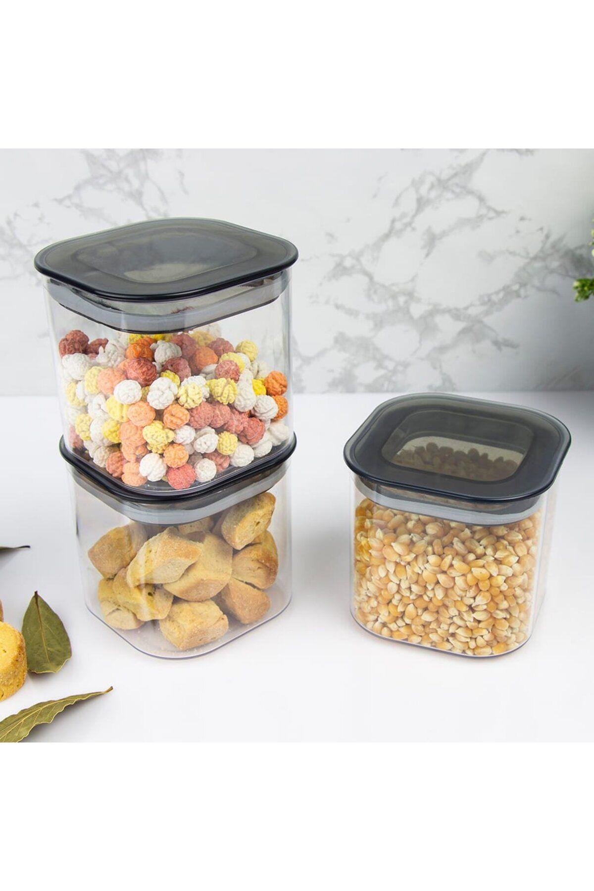 3 'lü 0.5 Lt. Kare Erzak Kabı , Saklama Kabı Seti