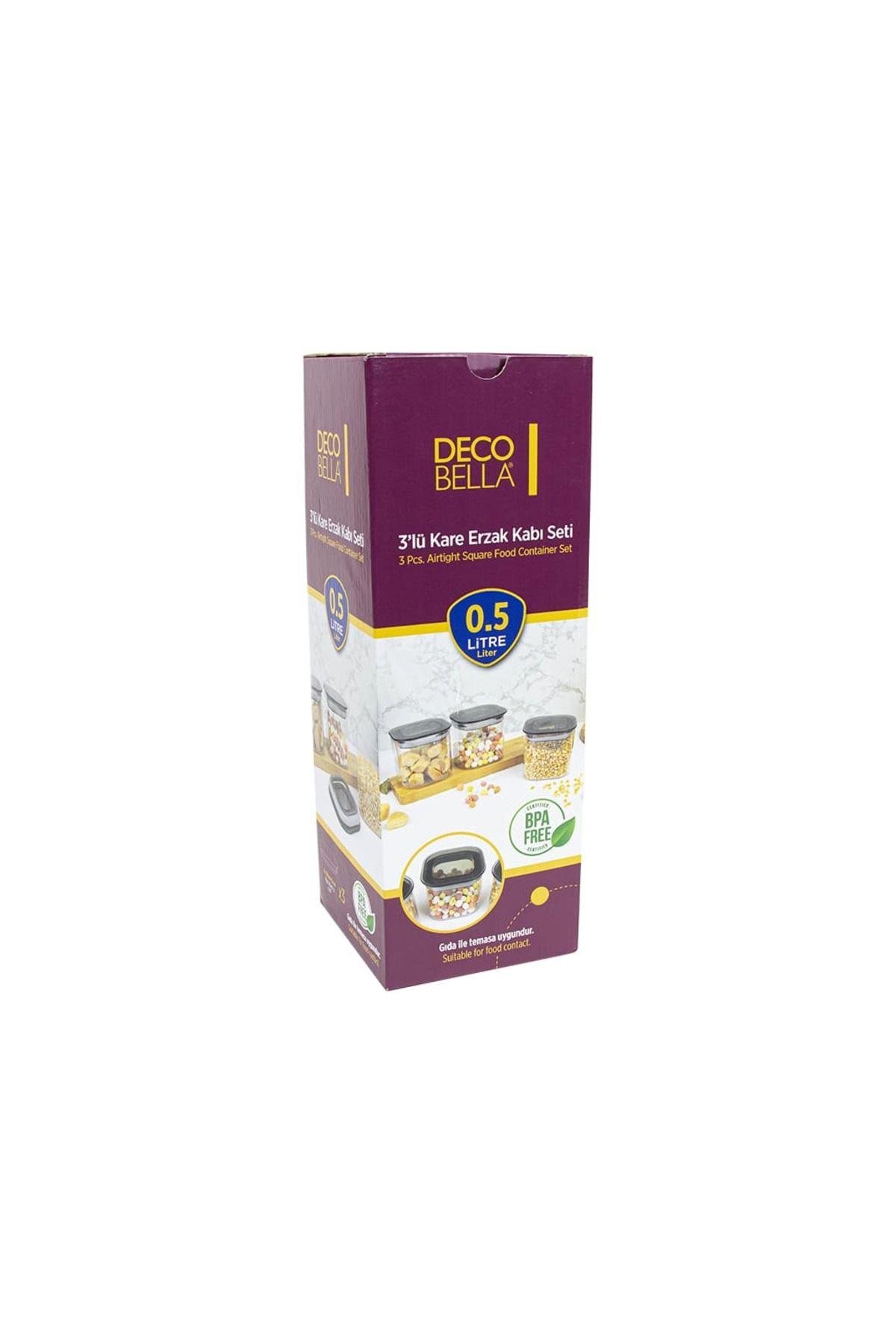 3 'lü 0.5 Lt. Kare Erzak Kabı , Saklama Kabı Seti