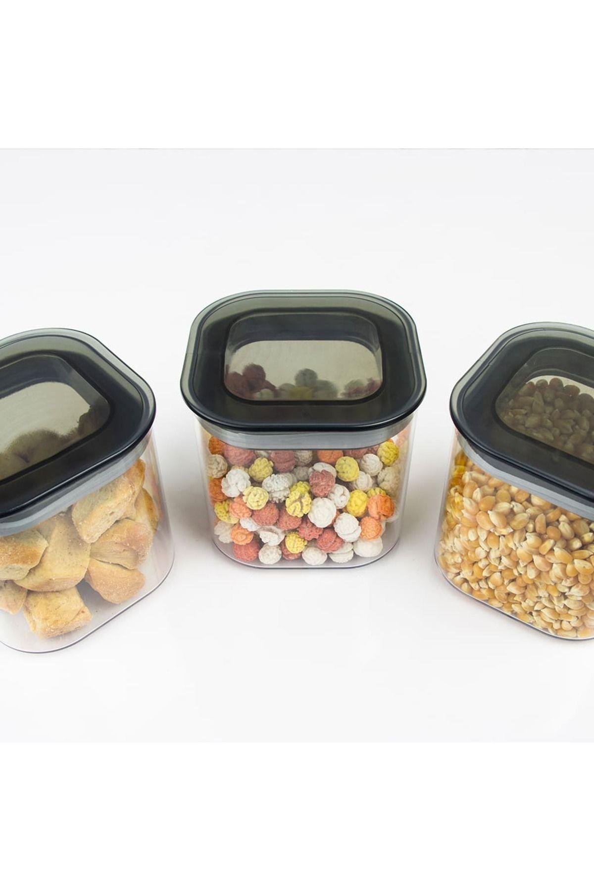 3 'lü 0.5 Lt. Kare Erzak Kabı , Saklama Kabı Seti