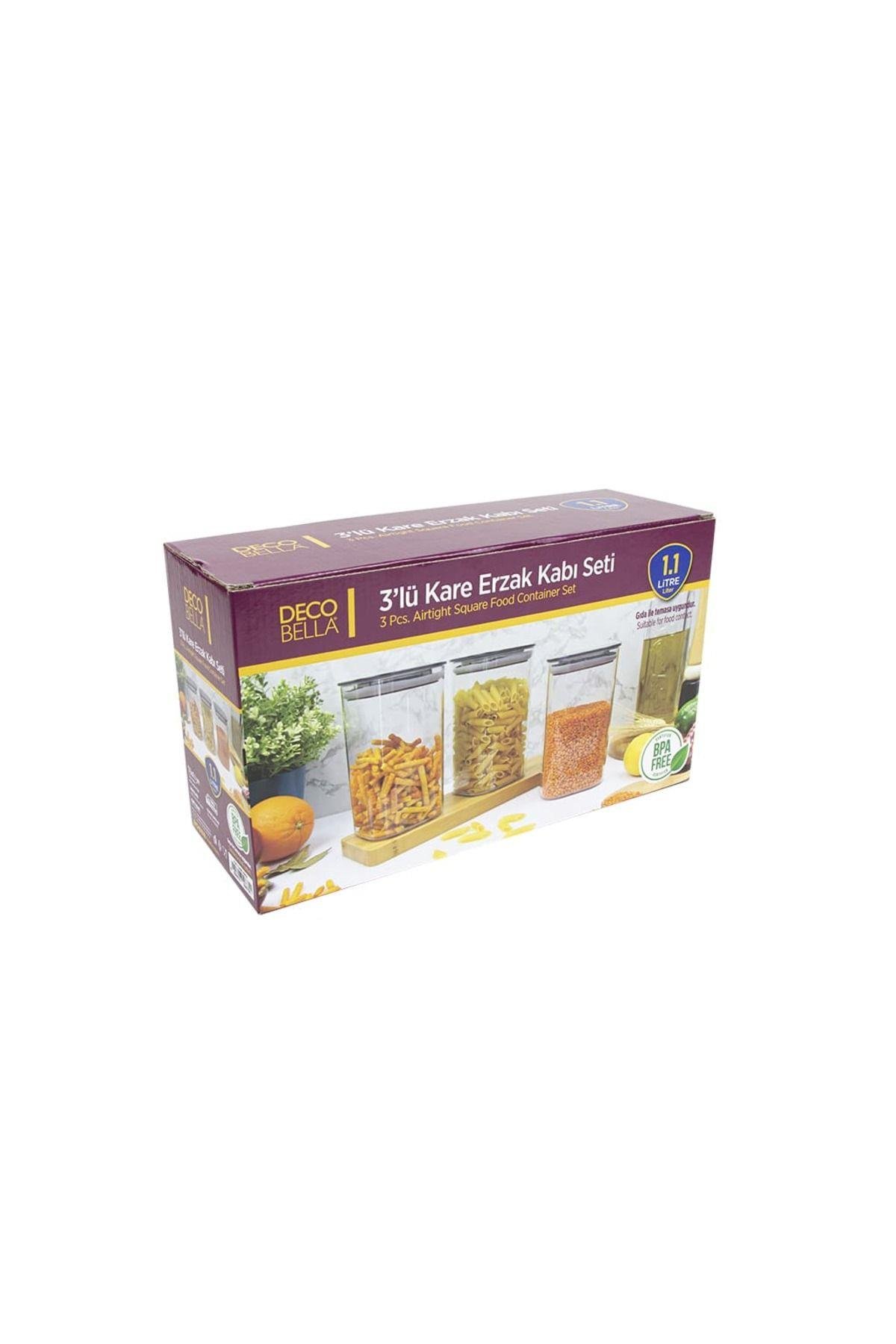 3 'lü 1.1 Lt. Kare Erzak Kabı , Saklama Kabı Seti